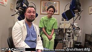 Nurse Forces Hitachi Vibrator Orgasm on Freshman Sandra Chappelle's Shaved Pussy!