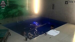 threesome fun with friends at motel pool! who's next?? 🔥💦