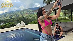 salome gil's huge latina ass bounces wildly on spanish cock by the pool