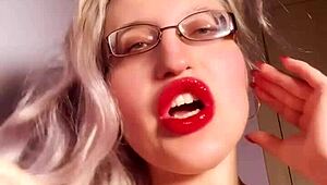 perfect red lip gloss lips tease glasses findom goaldigger joi cash slavery