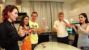 College Students Wild New Year's Eve Party Group Fuck With Cumshots And Facials