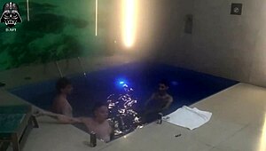 threesome fun with friends at motel pool! who's next?? 🔥💦