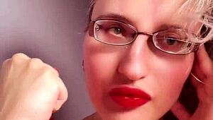 perfect red lip gloss lips tease glasses findom goaldigger joi cash slavery