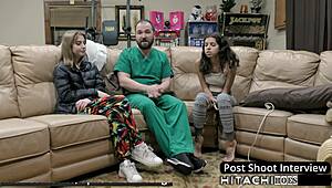 nurse daisy bean spreads small tits in latex gloves for mandatory vibrator orgasm