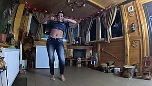 face-fucking milf in tight jeans then explosive cum play!