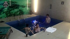 threesome fun with friends at motel pool! who's next?? 🔥💦