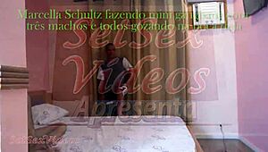 marcella schultz swallows cum from three guys in mini gangbang!