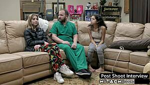 nurse daisy bean spreads small tits in latex gloves for mandatory vibrator orgasm