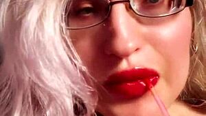 perfect red lip gloss lips tease glasses findom goaldigger joi cash slavery