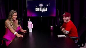 nerdy latina teen in see-through red teases with vibrator after bathroom fuck confession