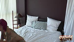 hey check hot redhead penny pax and anna belle peaks backstage big tits stockings body stockings tattoo pornstar threesome