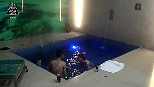 threesome fun with friends at motel pool! who's next?? 🔥💦