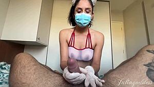 naughty nurse messy titjob blowjob ends in cum mask!!