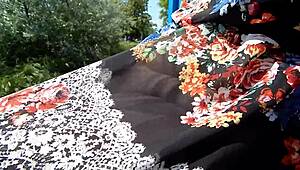 oh man... hairy chubby milf flashes thru see-thru dress outside