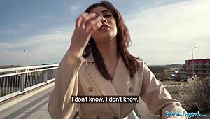 super sexy brunette shows tits ass sucks fucks big cock public pickup pov