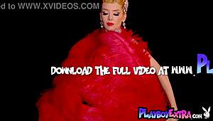 skinny big-boobed blonde milf miranda shines in slutty burlesque costume