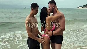 Curvy African slut bent over beach sand taking monster cocks doggystyle from bruno abate and friend
