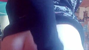 little black tease with small tits and big ass strokes herself before riding cock hard