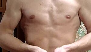 flexing hard in underwear skinny boy shows off muscular body!