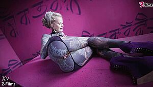 tattooed goth punk fingers gaping anal ass solo with huge buttplug collection