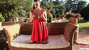 Hey jelena jensen fingers her hairy trimmed cunt outdoors now