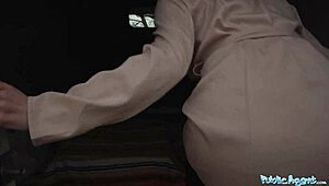 super sexy brunette shows tits ass sucks fucks big cock public pickup pov