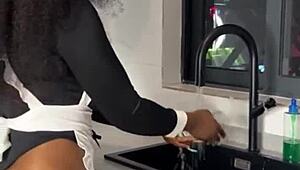 Ebony maid caught squirting wet pussy riding boss cock doggystyle full movie!