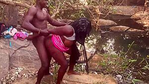 damn those perfect ebony boobs bouncing in rough stream doggystyle 🌊🍈