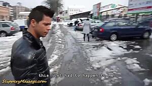 oiled couple enjoys slippery nuru massage with massive cocks