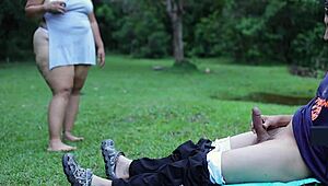 voyeur latina bbw milf with huge tits masturbates me rough outdoors public park forest slap