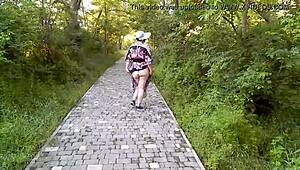 oh man... hairy chubby milf flashes thru see-thru dress outside