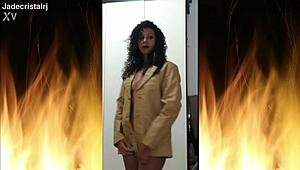 Neighbor goes wild when jade teases in lingerie flashing her juicy latina ass and shaved pussy close-up