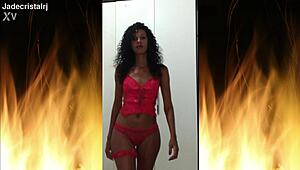 Neighbor goes wild when jade teases in lingerie flashing her juicy latina ass and shaved pussy close-up