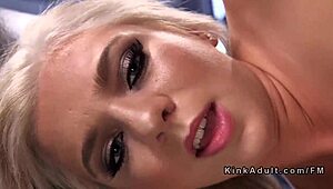 blonde squirts hard on fucking machine dildo