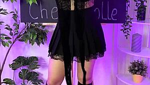 curvy teacher in fishnets spanks her big ass at nylon club dancing heels