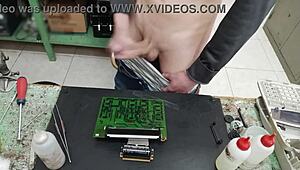 damn i unloaded a huge cumshot all over that clients skinny waist fuck machine oops!! 💦💦