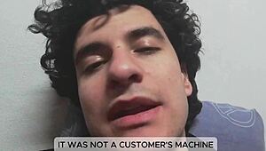 damn i unloaded a huge cumshot all over that clients skinny waist fuck machine oops!! 💦💦