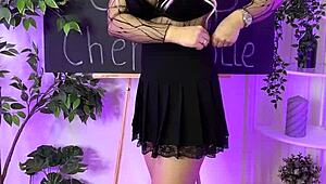 curvy teacher in fishnets spanks her big ass at nylon club dancing heels