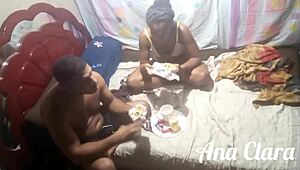 leo ogro trades snacks for brunette ebony's sloppy suck session