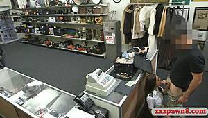 can you believe this stewardess gets screwed hard in the pawnshop toilet pov hidden cam style?