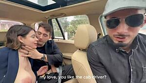 Threesome Fuck with Muscular Latina Couple in Uber Riding Big Cocks Doggy