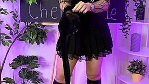 curvy teacher in fishnets spanks her big ass at nylon club dancing heels