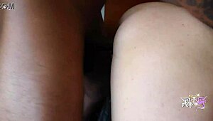 Blonde hotwife milf throats big black cocks before bareback creampie threesome with cum swapping