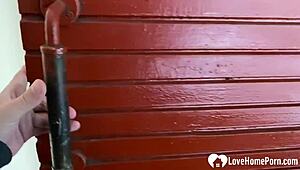 Redhead cosplayer kneels to slobber hardcore on massive cosplay cock!