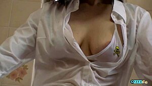 mature lady strips slow and teases her breasts