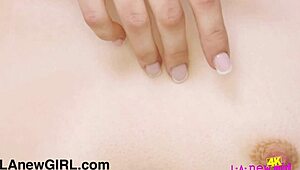 cute brunette teen slowly reveals her petite curves on sofa