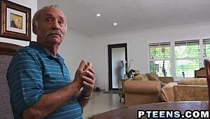 Brunette Teen SUCKS OFF Old Dude's COCK Hard!