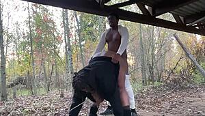 Watch this milf get her big tits pussy pounded outdoors in public moaning frenzy