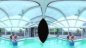 four shaved euro blondes with huge tits lick pussies asses at poolside foursome orgy