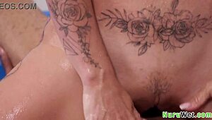 sexy big tit blonde masseuse grinds wet pussy on huge client cock in nuru - andi avalon